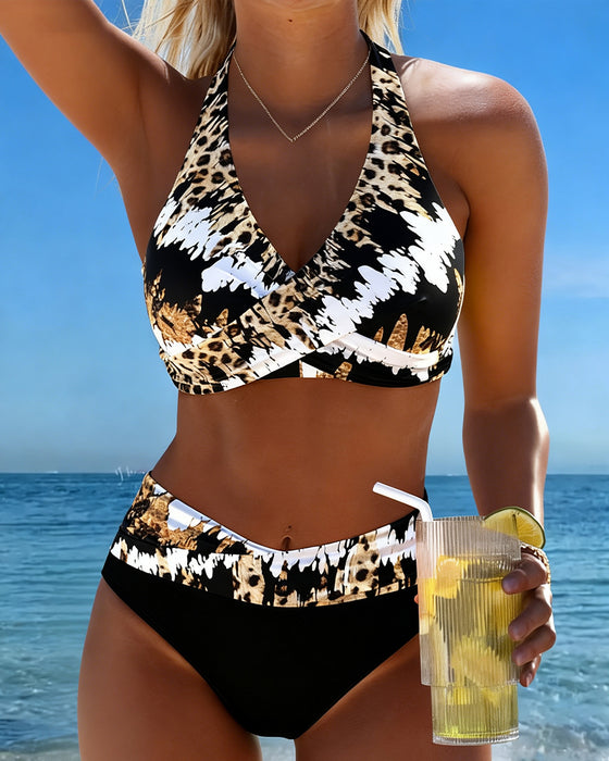 Bikinis Lampart Halter Krzyż