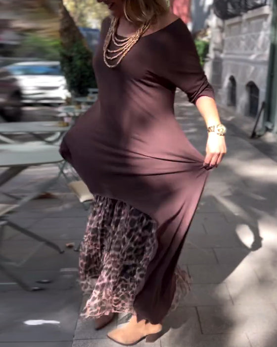 Sukienka Długi Rękaw Jednolity Kolor Nieregularny