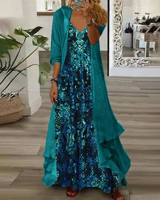 Set V-Szyjka Druk Nieregularny Cardigan