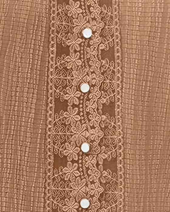 Bluzka Koronka Patchwork Dekolt V Rękaw Pufa