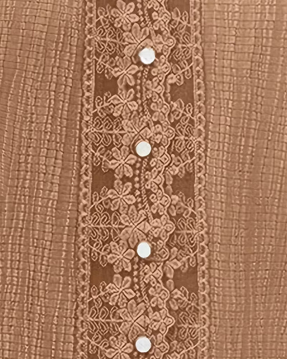 Bluzka Koronka Patchwork Dekolt V Rękaw Pufa