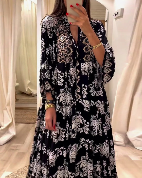 Luźna sukienka vintage z nadrukiem