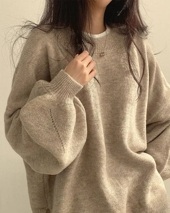 Sweter Okrągły Dekolt Bok Rozcięcie