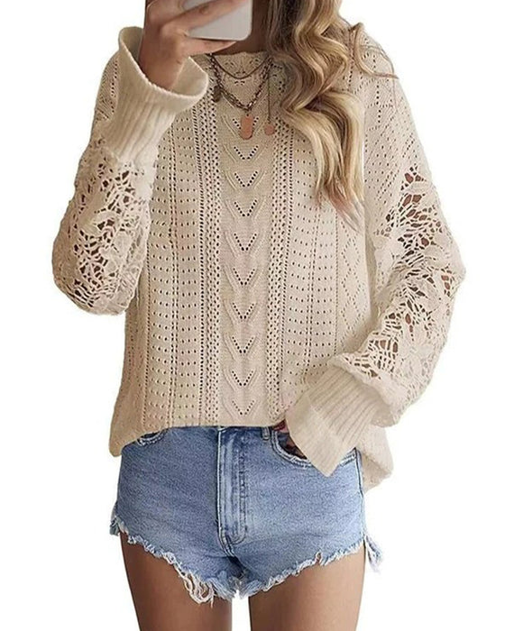 Sweter Jednokolorowy Okrągły Dekolt