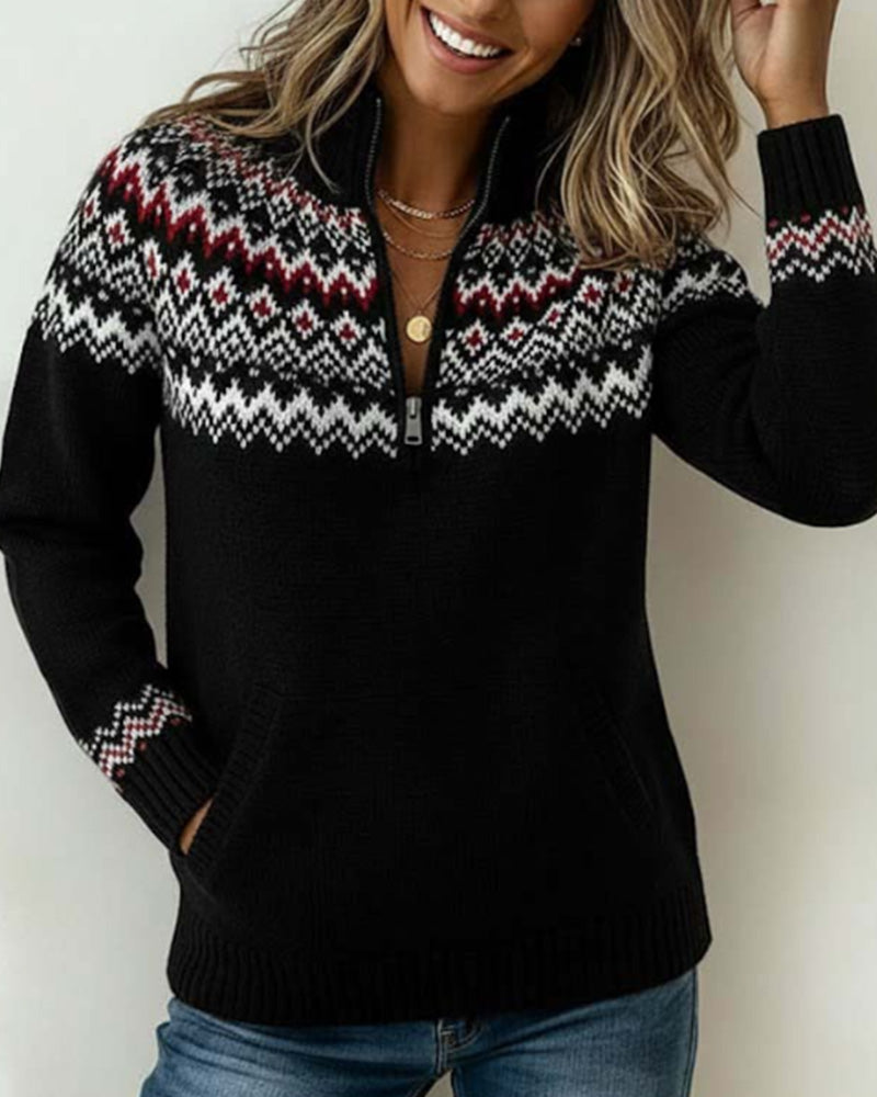 Sweter Vintage Pół-Zamek Kołnierz