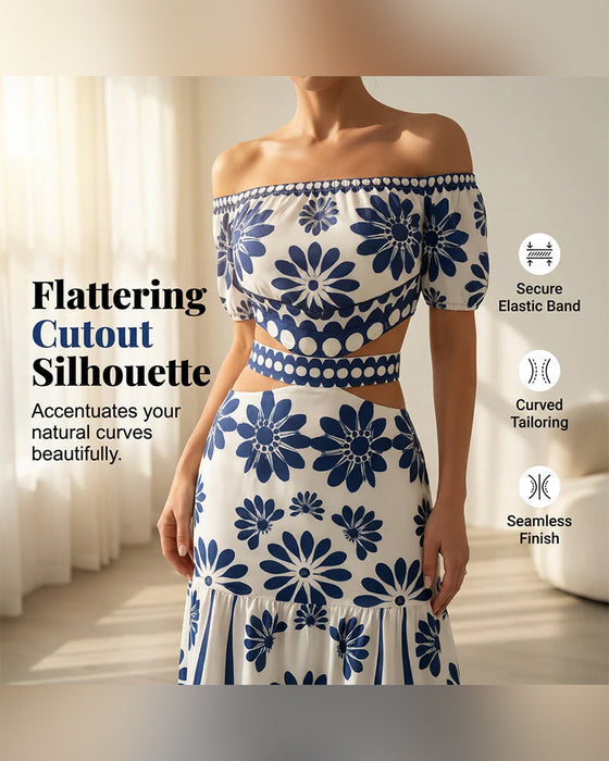 Sukienka Off-Shoulder Kwiatowy Wycięcie