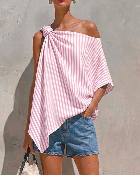 Bluza W Paski Luźny Asymetryczny Projekt