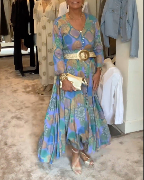 Sukienka z długim rękawem i rozcięciem na guziki w stylu vintage