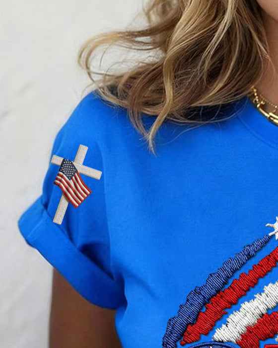 T-Shirt Flaga Samolot Nadruk Krótki Rękaw