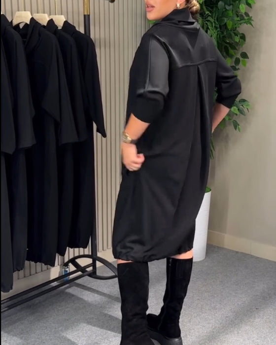 Sukienka Stylowy 3/4 Rękaw Kapturek