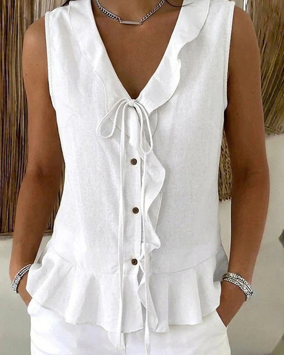 Tank Top Ruffle Krawat Bez Rękawów