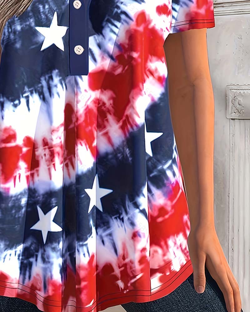 Bluzy Tie-Dye Henley Krótki Rękaw