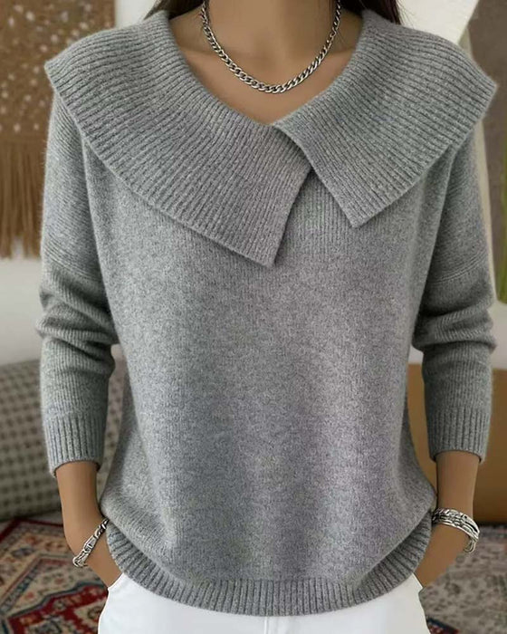 Sweter Klapka Jednokolorowy Długie Rękawy