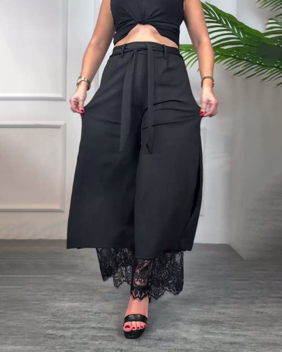 Spodnie Z Koronkowym Wykończeniem I Rozcięciem