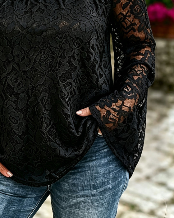 Top Off-Shoulder Koronka Patchwork Luźny