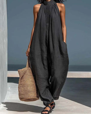 Jumpsuit Halter Szyja Bez Rękawów