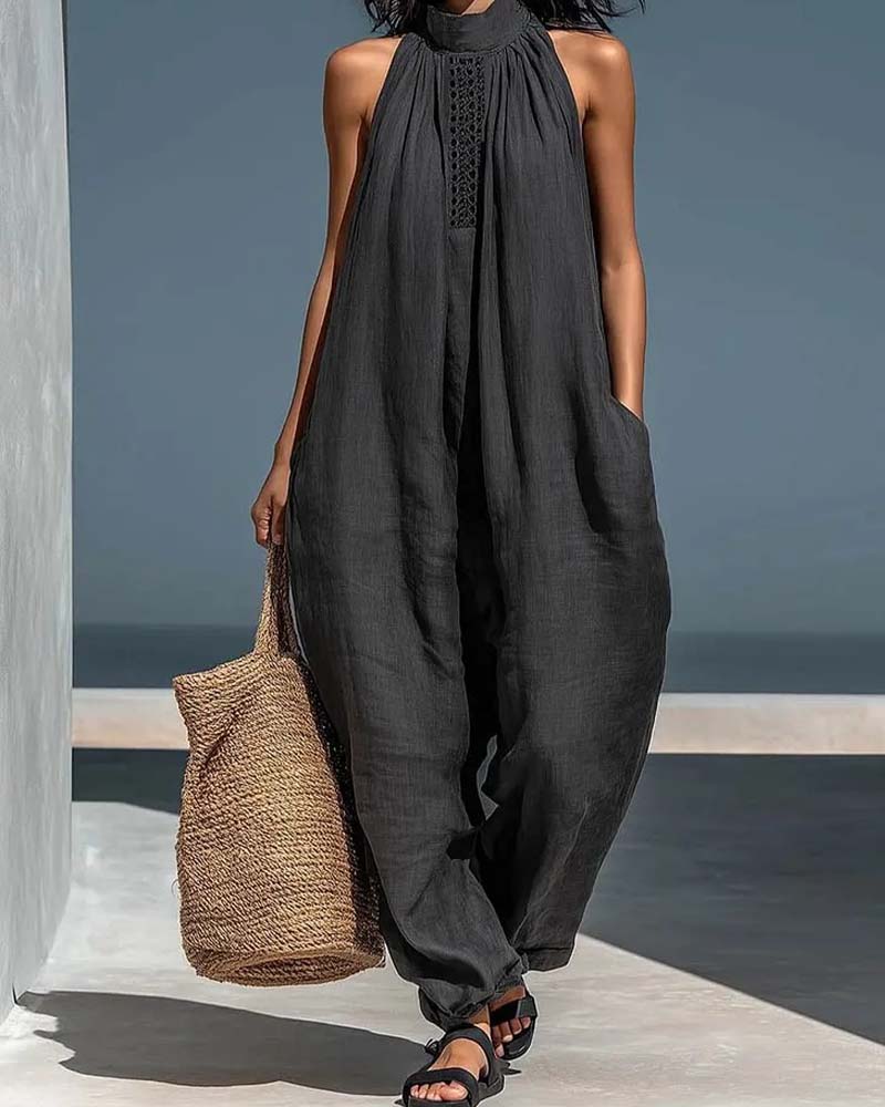 Jumpsuit Halter Szyja Bez Rękawów