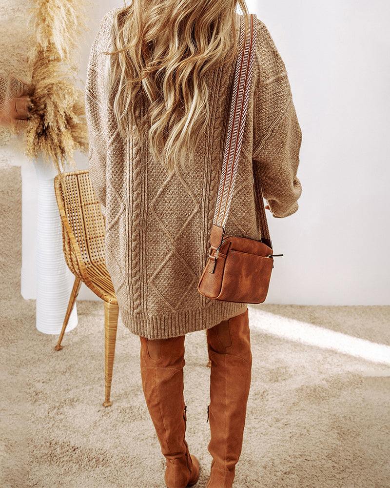 Sukienka swetrowa casualowa z okrągłym dekoltem w jednolitym kolorze