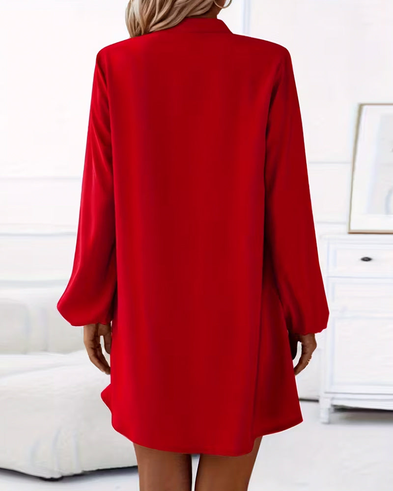 Sukienka Dekolt V Długi Rękaw Jednorzędowa