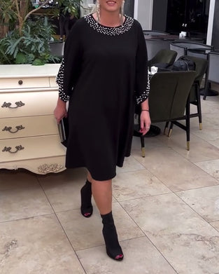 Sukienka modna, luźna, koralikowa, plus size
