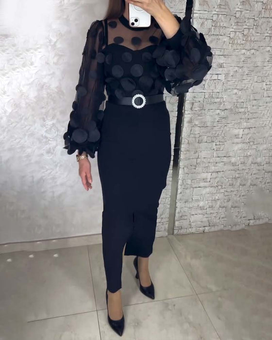 Dopasowana Sukienka W Stylu Francuskim Z Bufiastymi Rękawami