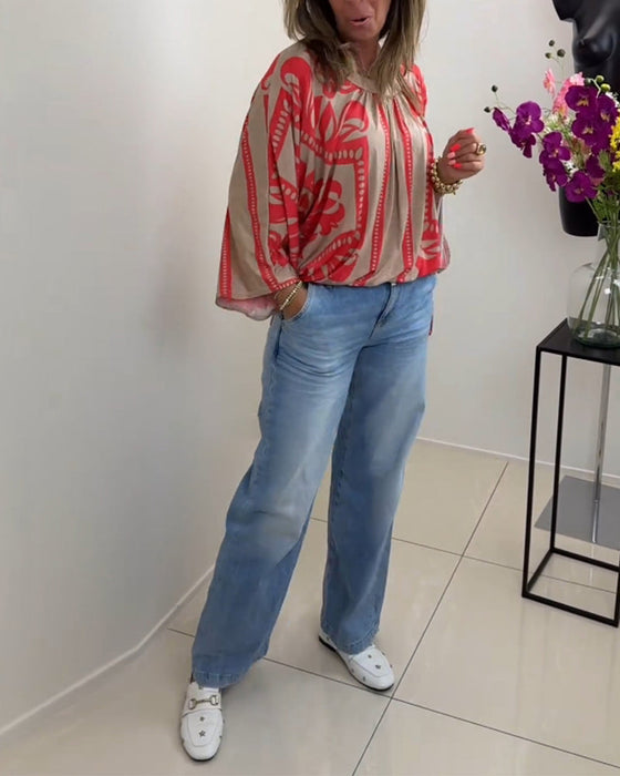 Bluzka z długim rękawem i okrągłym dekoltem z nadrukiem