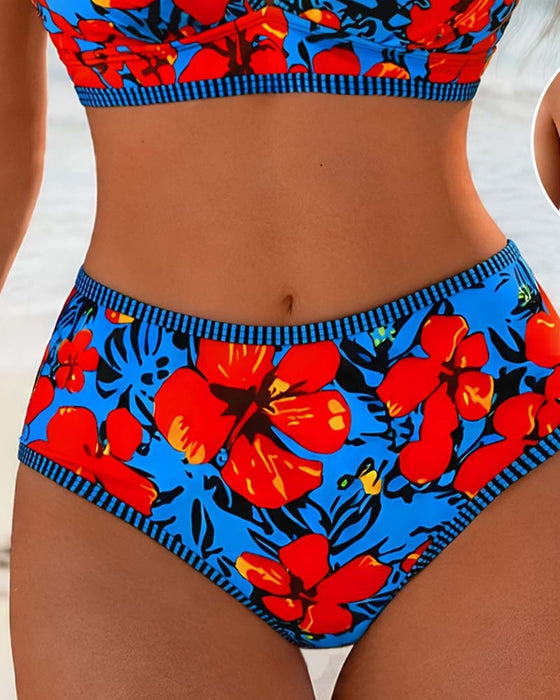 Bikini Kwiatowy Głębokie-V Wysoki-Stan
