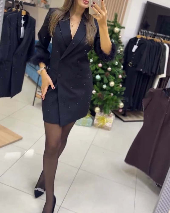 Spódnica Pióra Strusia Gorąco Kryształ Dwurzędowa Sukienka Garniturowa