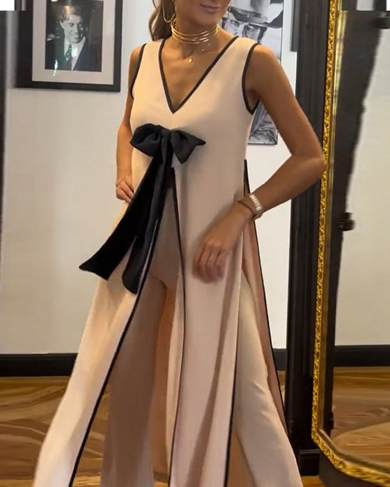 Elegancki komplet bez rękawów z kokardką