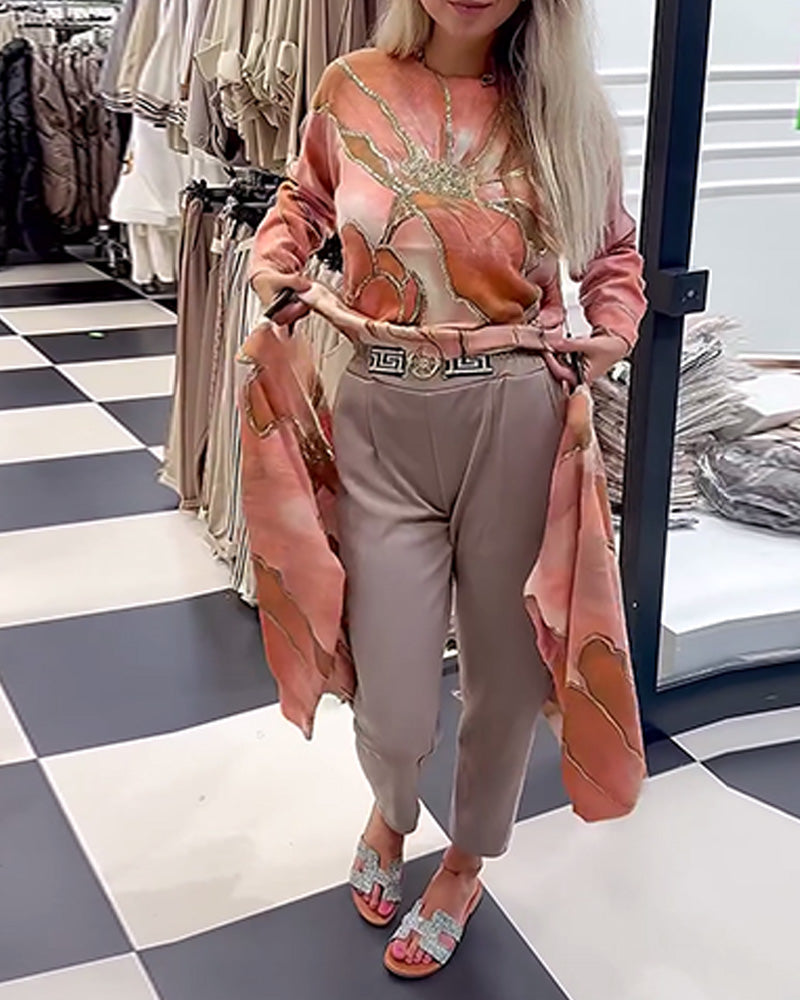 Luźny Sweter z Okrągłym Dekoltem i Wzorem