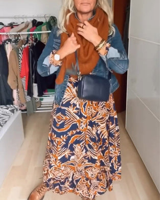 Luźny płaszcz dżinsowy z długim rękawem