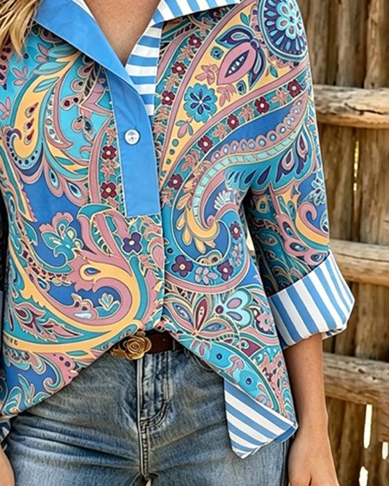 Bluzka Patchwork Kwiatowy Druk Swobodny