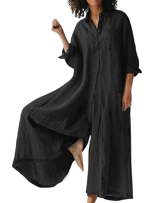 Jumpsuit Klapa Luźny Drapowany Swobodny
