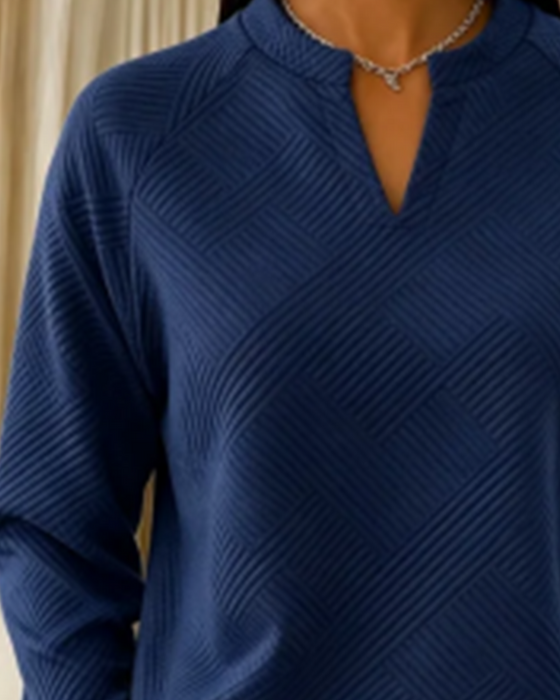 Bluza Dekolt W Serek W Paski Raglan Jednokolorowy