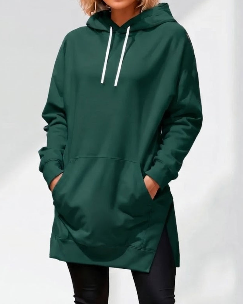 Bluza Z Kapturem Jednokolorowa Luźny Krój Ściągacz