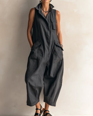 Jumpsuit Klapa Bez Rękawów Kieszeń Cargo