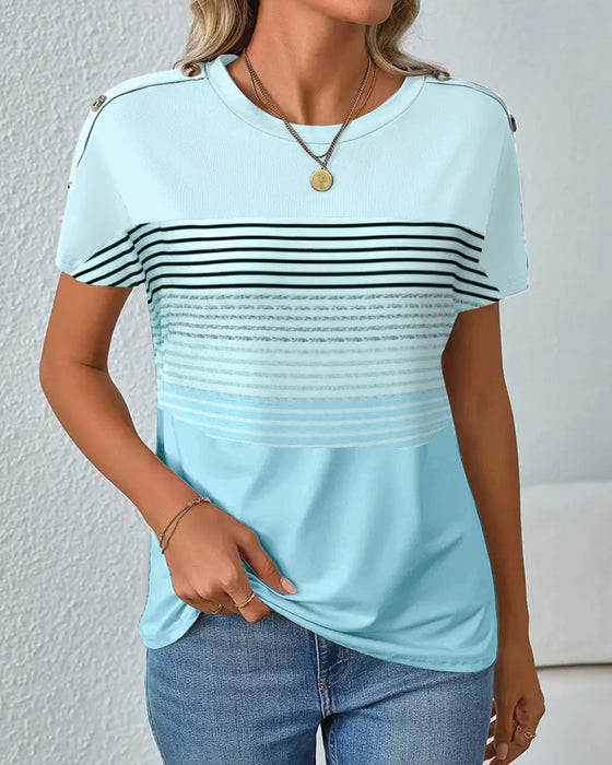 T-Shirt Z Krótkim Rękawem W Paski Nadruk
