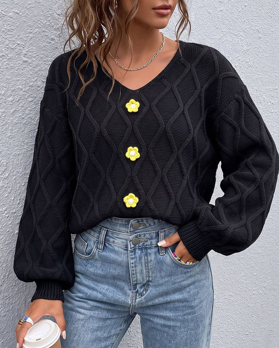 Pullover Rękaw Latarnia Argyle Moda Dzianinowy