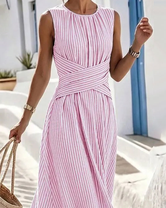 Sukienka Pasek Twist Talia Bez Rękawów Maxi