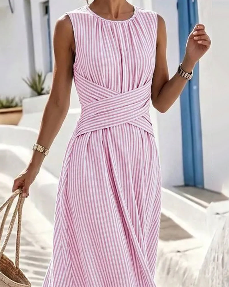Sukienka Pasek Twist Talia Bez Rękawów Maxi