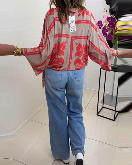 Bluzka z długim rękawem i okrągłym dekoltem z nadrukiem