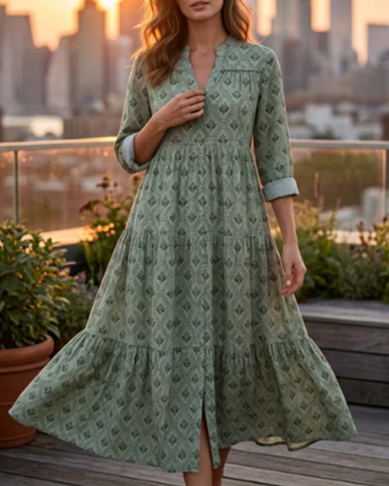 Sukienka Vintage Dekolt W Serek Kwiecista