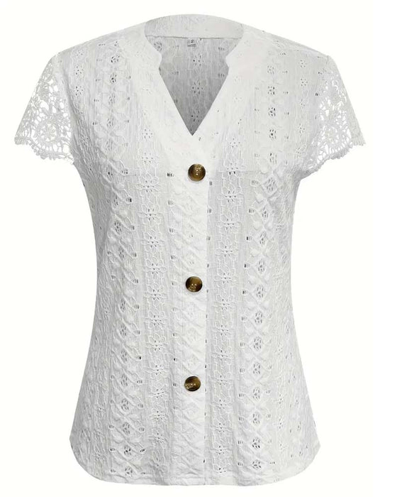 Bluzka Jednolita Ażurowa Krótki Rękaw