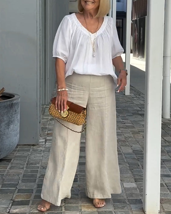 Zestaw V-Neck Casual Luźne Spodnie