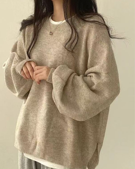 Sweter Okrągły Dekolt Bok Rozcięcie
