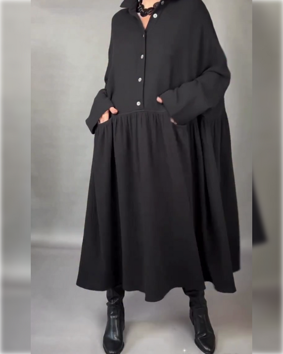 Oversize Sukienka W Linii A Z Kołnierzem I Guzikami