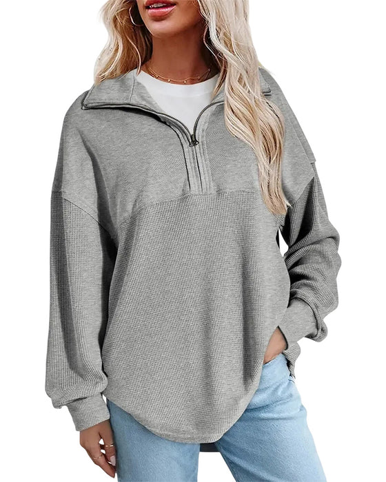 Sweatshirt Pół Zamek Błyskawiczny Wafel Patchwork