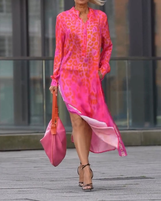 Sukienka Z Długim Rękawem Wzór W Lamparta Rozporek