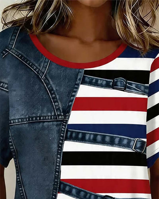 T-Shirt Pasek Patchwork Wzór