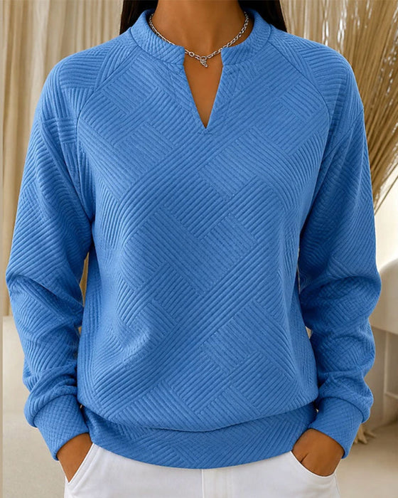 Bluza Dekolt W Serek W Paski Raglan Jednokolorowy